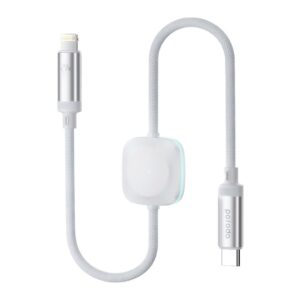 Porodo 2in1 C-L 27W  Cable with  Wireless Watch Charger 1.2M- White
