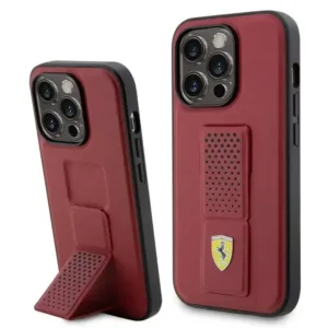 Ferrari Gripstand Case with Perforated Pattern for iPhone 15 Promax - Red