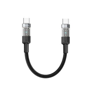 Porodo Braided 60W PD C to C Fast Charging Cable with Transparent Head 35cm - Black