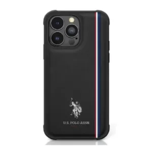 U.S.Polo Assn. PU Leather Case with DH Tricolor Line for iPhone 15 Pro Max - Black