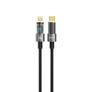 Porodo 30W Lightning to Type-C Braided Cable with PD Display 1.2M - Black