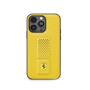 Ferrari Gripstand Case with Perforated Pattern for iPhone 15 Promax - Yellow