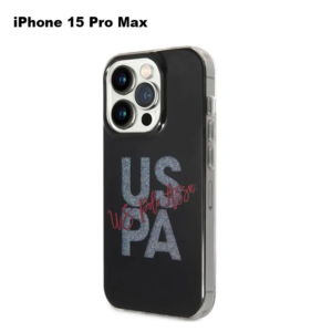 U.S.Polo Assn. IML Glitter Script Card Case for iPhone 15 Pro Max - Black