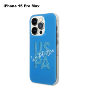 U.S.Polo Assn. IML Glitter Script Card Case for iPhone 15 Pro Max - Blue