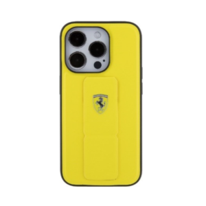 Ferrari Grip Stand PU Hard Case for iPhone 15 Pro Max - Yellow