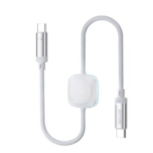 Porodo 2in1 USB-C to USB-C 60W Cable with  Wireless Watch Charger 1.2M - White
