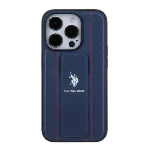 U.S.Polo Assn. PU Leather Textured Pattern Gripstand Case for iPhone 15 Pro Max - Navy