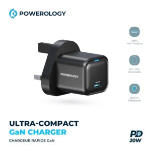 Powerology 20W Single C Port PD Charger  UK - Black