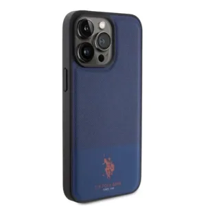 U.S.Polo Assn. PU Leather Mesh Pattern DH Case for iPhone 15 Pro Max - Navy