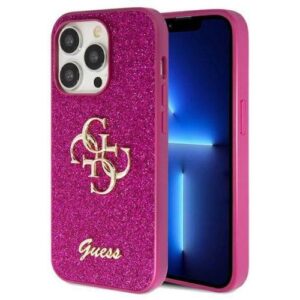 Guess Fixed Glitter Case with Big 4G Logo for iPhone 15 Pro Max -Purple