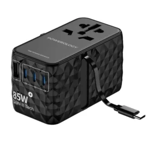 Powerology Universal Adapter 85W X3 Type C port and X 1 USB A 15W port with
