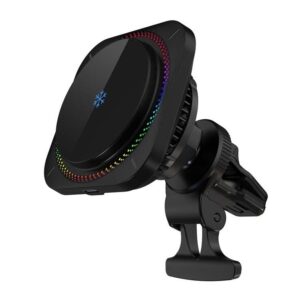 Powerology 15W Square Magnetic Wireless Fast Charging Pad with Airvent & Suction Mount