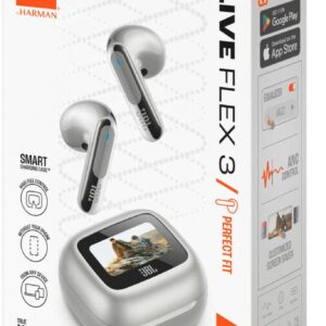 JBL Live Flex 3 True Wireless Noise Cancelling Earbuds With Display - Silver