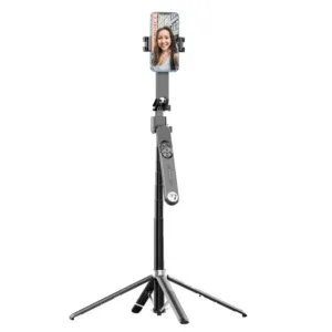 Porodo Integrated Tracking Selfie Stick with dual detachable lights & 4 Leg Tripod - Black