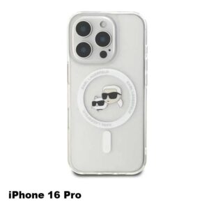 Karl Lagerfeld Magsafe IML Hard Case With Karl & Choupette Head For iPhone 16 Pro-White