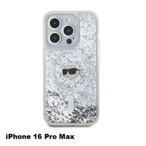 Karl Lagerfeld Magsafe Liquid Glitter Hard Case with Karl Head For iPhone 16 Pro Max-Transparent