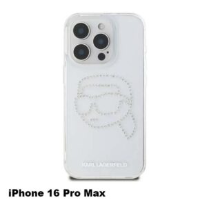 Karl Lagerfeld IML Hard Case with Rhinestones Karl Head Logo For iPhone 16 Pro Max - Transparent