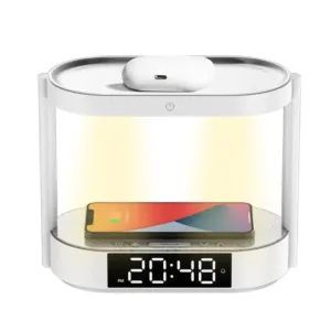 Porodo Bedside Light with Wireless Charger and Digital Clock - White