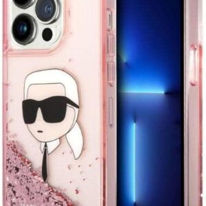 Karl Lagerfeld Liquid Glitter Hard Case With NFT Karl Head For iPhone 16 Pro - Pink