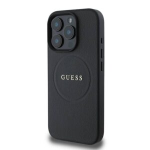 Guess Magsafe PU Grained Hard Case With Gold Ring For iPhone 16 Pro - Black
