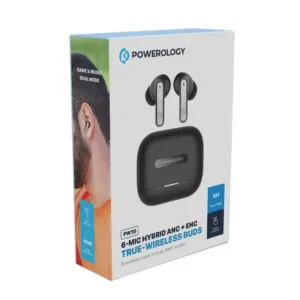 Powerology Hybrid ANC+ENC 6Mic Earphone - Black