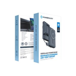 Powerology Car Mount 5000mAh Power Bank With Magnetic Wireless Charger - Grey