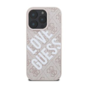 Guess PU 4G Hard Case With Big Love Guess Logo For iPhone 16 Pro - Pink