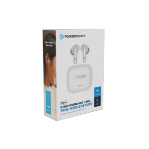 Powerology Hybrid ANC+ENC 6Mic Earbuds- White