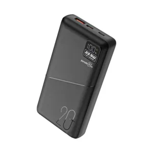 Porodo Blue 20000mAh  Powerbank Type-C USB A and Micro with Digital Display- Black