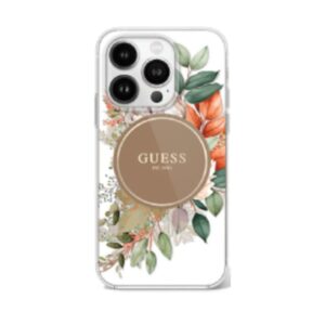 Guess Magsafe IML Transparent Hard case With Flower Design & Tonal Circle Logo Fo