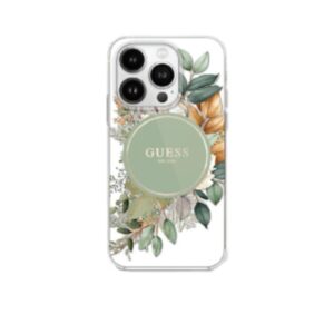 Guess Magsafe IML Transparent Hard case With Flower Design & Tonal Circle Logo Fo