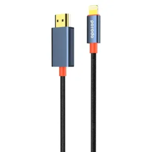 Porodo Alum. Alloy Woven Cable Lightning to HDMI 2m - Black