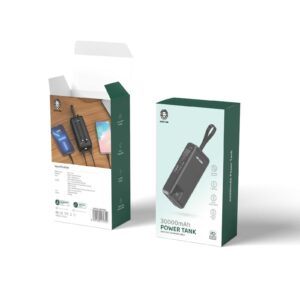 Green Lion Power Tank Power Bank 30000mAh PD 22.5W with Fast Charging Cable - Black