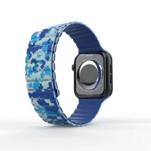 Green Silicone Magnetic Watch Band for Apple Watch 42/44/45MM - Navy Camouflage