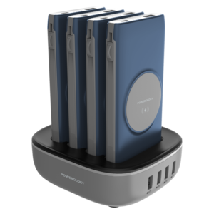 Powerology 4 in 1 Wireless Power Bank Station 10000mAh with Built-in Cable With Lightning And Type-C-Blue