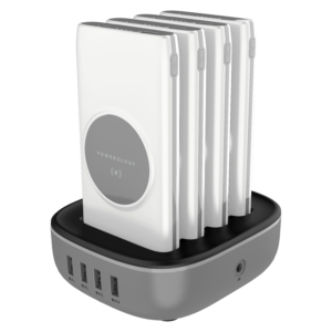 Powerology 4 in 1 Wireless Power Bank Station 10000mAh with Built-in Cable With Lightning And Type-C-White