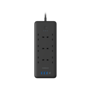 Powerology 48W 6AC 1x PD USB-C and 3x QC USB-A Power Strip UK PD 30W- Black