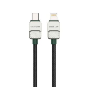 Green Lion USB C to Lightning Electroplated Braided Cable 1m 27W - Black+Green