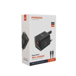 Porodo PD+QC 20W UK Charger with Type-C to C Cable - Black