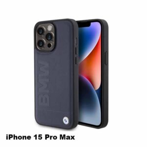 BMW Leather Case with Hot Stamp Pattern for iPhone 15 Promax - Navy
