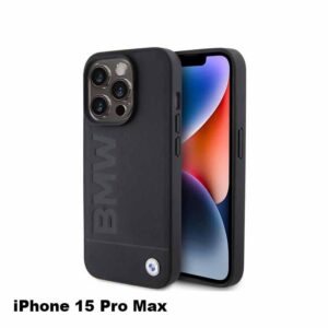 BMW Leather Case with Hot Stamp Pattern for iPhone 15 Promax - Black