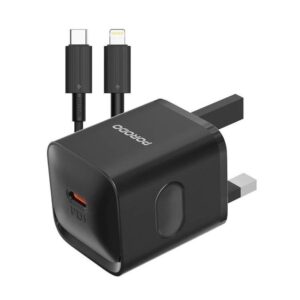 Porodo PD20W UK Charger with Type-C to Lightning Cable - Black