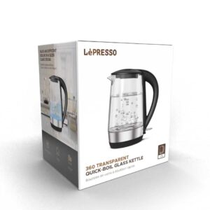 LePresso 360 Transparent Quick-Boil Glass Kettle 1.7L 2200W - Black