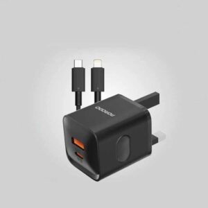 Porodo PD+QC 20W UK Charger with Type-C to Lightning Cable - Black