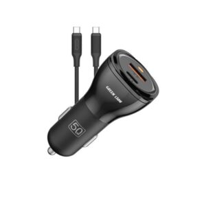 Green Lion Dual Port Car Charger 50W (PD 30W + QC 20W) USB-C to USB-C Cable 1M - Black