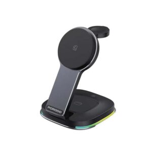 Porodo 15W 3-in-1 MagSafe Folding Fast Charger with RGB Lights Type-C - Black