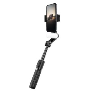 Porodo Gimbal Stabilizer Selfie Stick Tripod with Fill Light & Detachable Remote - Black