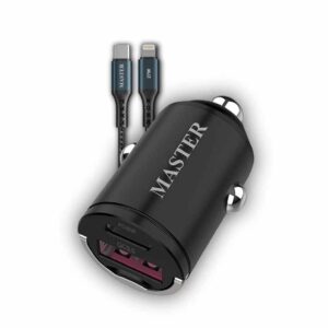 MASTER Dual Port LED Car Charger PD 30W+QC 18W MIX 48W with Type-C to Lightning Cable Cable 1.20M 27W - BLACK
