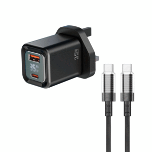 Porodo PD35W GaN Display Screen USB+C Fast Charger UK Plug with Type-C Transparent-black