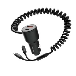 Porodo USB A+C Car Charger with C+Lightning Cable 30W - Black